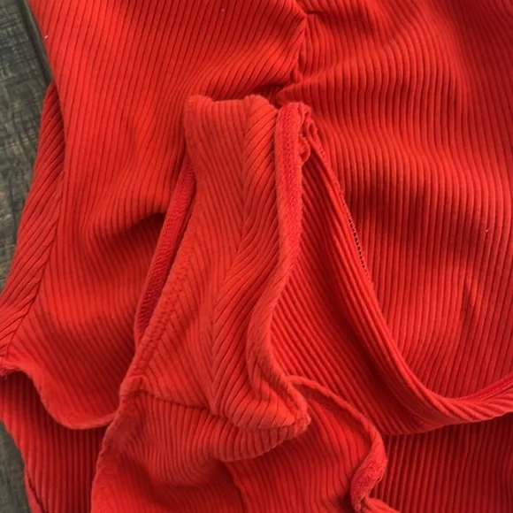 Urban Outfitters Out From Under Vera Ruched Ribbed Bodysuit in Red - Picture 3 of 7